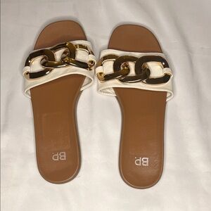 BP Women's Classy Sassy Cream and Gold Chain Slide Sandals Elegant
